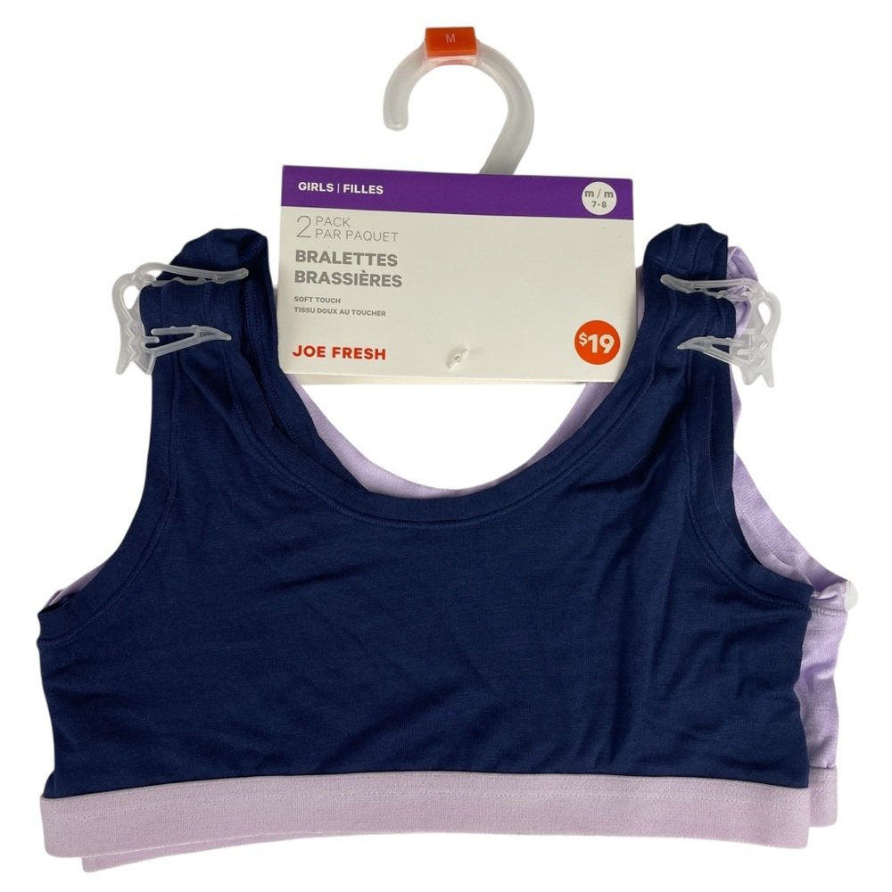 Joe Fresh Girls' 2-Pack Bralette Set - Blue and Lavender Size M 7/8 NWT